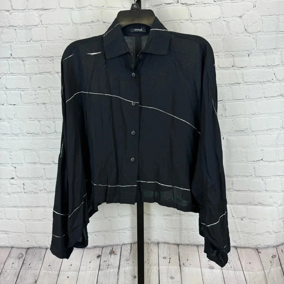 Animale Oversized Black and White Button Down Shirt Size 2 - Picture 1 of 6